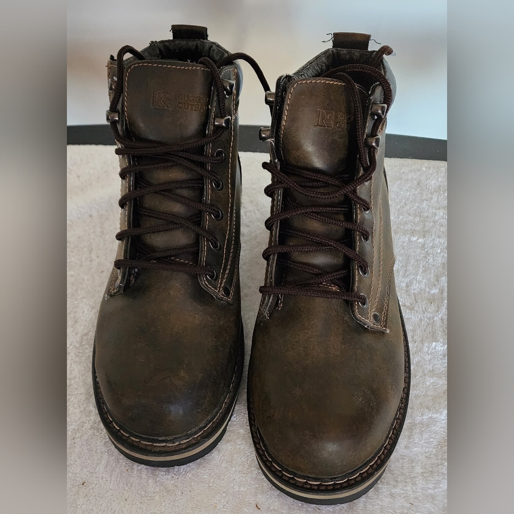 Rugged Outback Mens Lace Up Brown Leather Boots Waterproof Sz 9.5 CHARITY